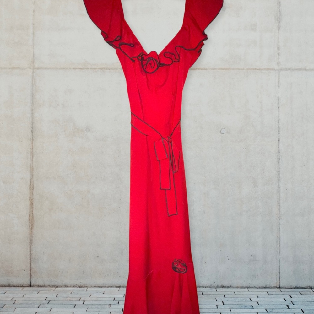 Vintage Red and black accent rosette dress
